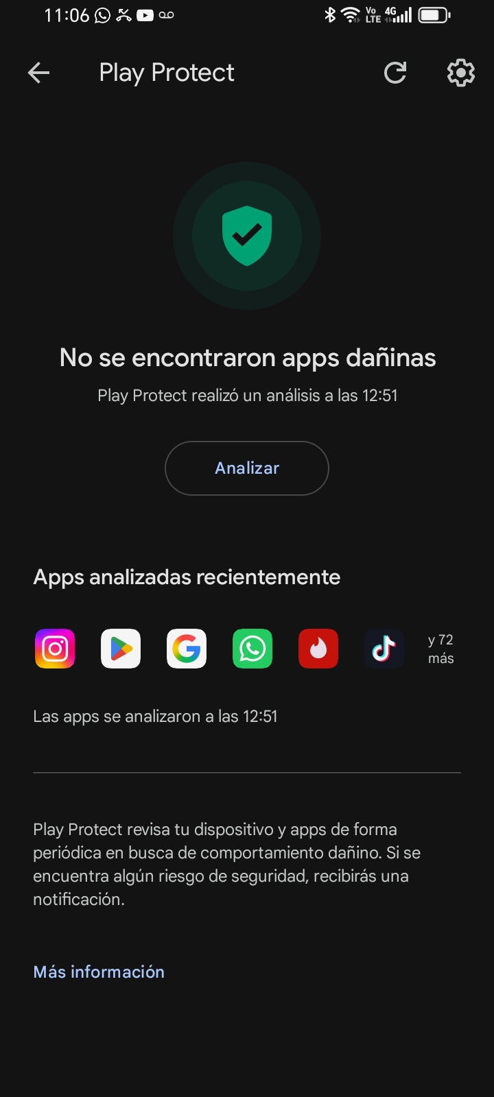 Pantalla de Play Protect en Android